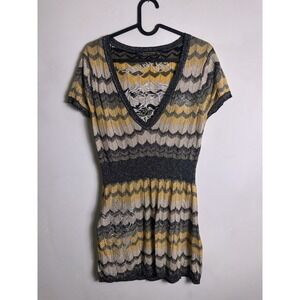 Vintage Y2K Ed Hardy Christian Audigier bodycon yellow gray Sweater Tunic Sz M‎